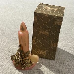 Penn Wax Works Pink Holly Candle with Box Vintage Christmas‎ Holiday Decor